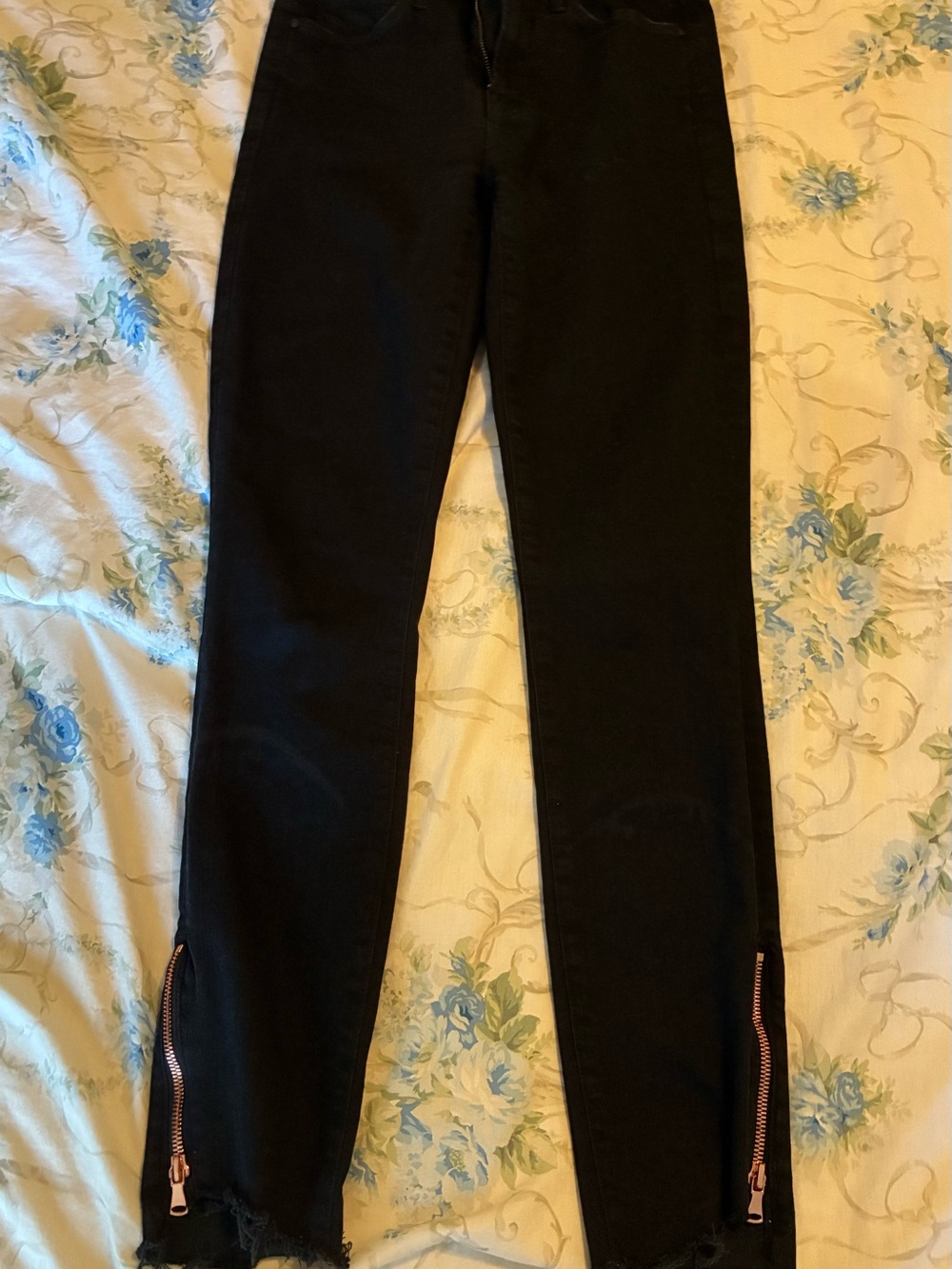 MOTHER Black Skinny Jeans with Rose Gold Zipper Ankles